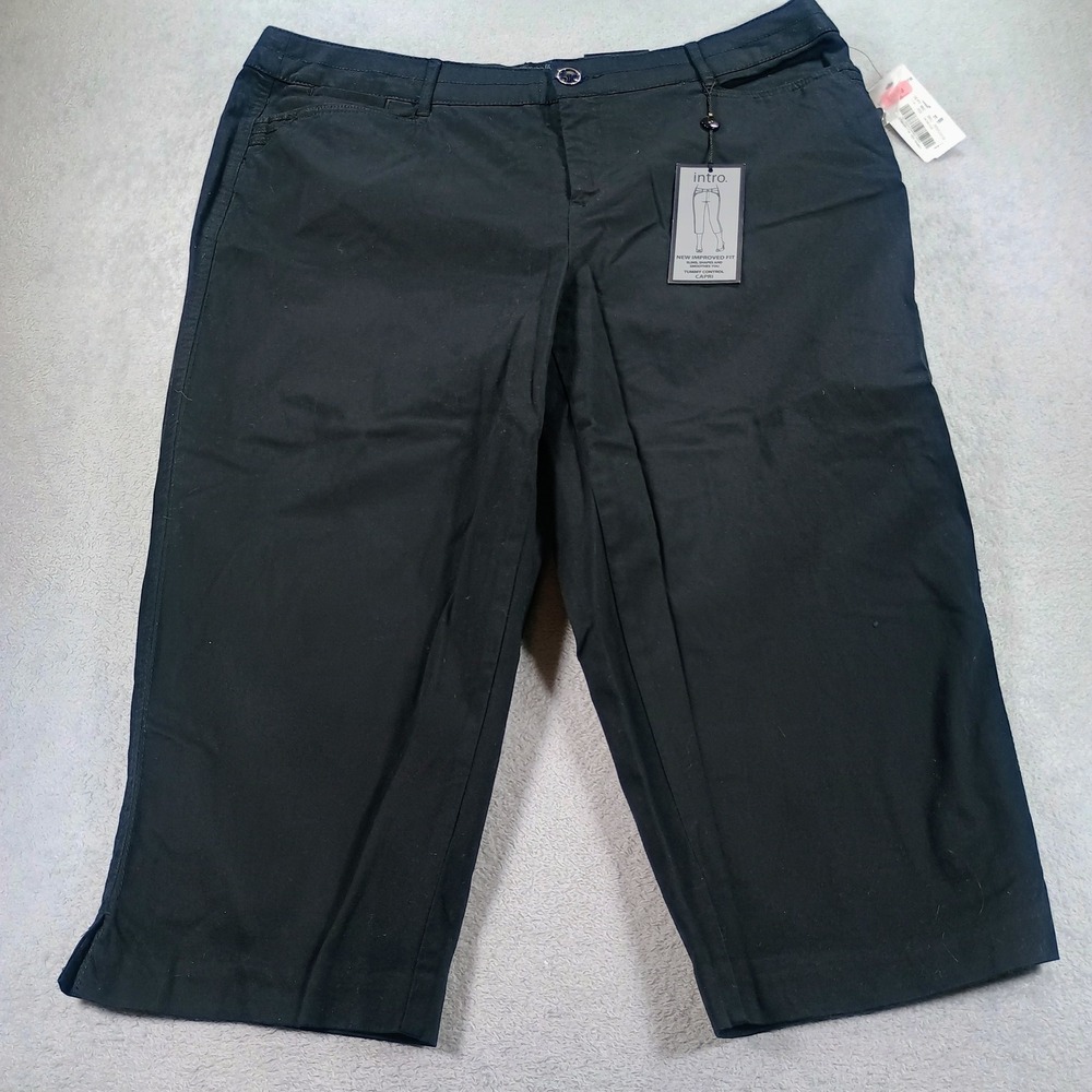 Intro Womens Tummy Control Capri Black 16W Stretch Slimming Twill Pants NWT